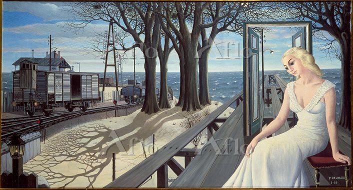 Paul Delvaux ポール・デルヴォー 石版画 「着衣のナイス」【額縁付