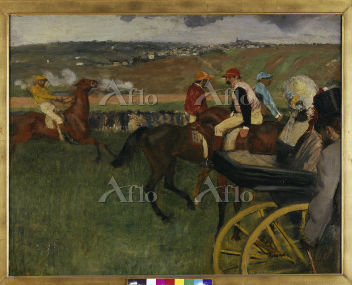 ドガ 「競馬場 1台の馬車とアマチュア騎手たち」 [65984140]のアート