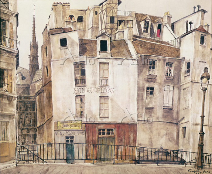 藤田嗣治 リトグラフ「フルール河岸ノートルダム大聖堂」 75部限定 11