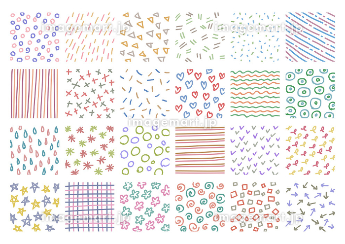 カラフルな手書き模様のイラストセット（白背景） [237632204]｜毎月1