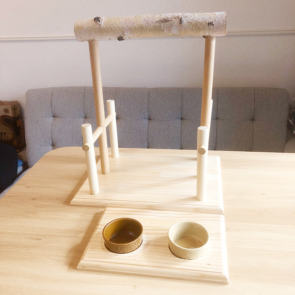 65bg 【足場あり版】大型インコ用 白樺止まり木スタンド 高さ40cm / 太