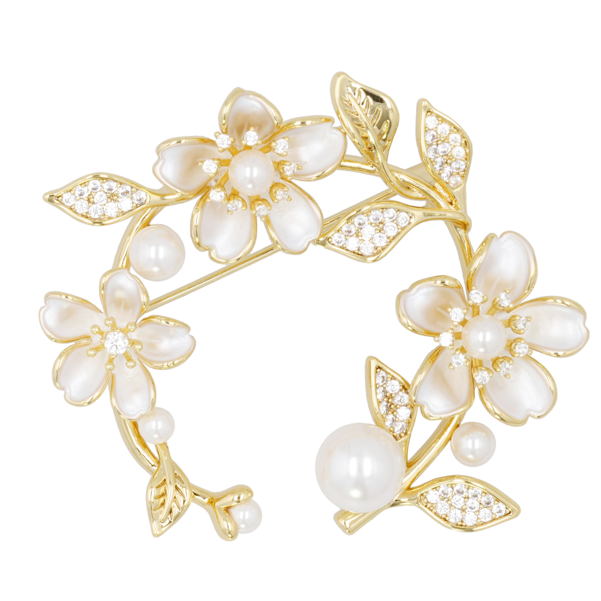 Jinka Nezu CZ ホワイトブルーム リースブローチ ジンカネヅ