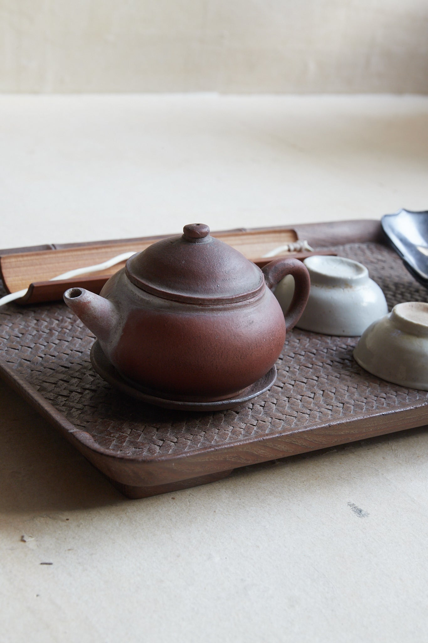 江戸-明治時代 木地細密彫模竹網代文煎茶盆（1603–1912CE） | 入蘆花