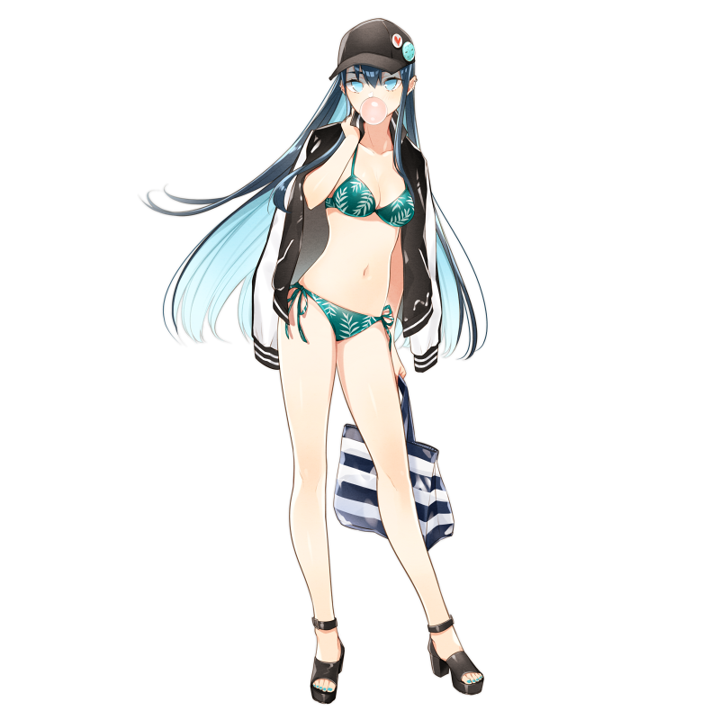 アニメ風キャラクター 水着イラスト 少女 青髪少女水着021壁紙用