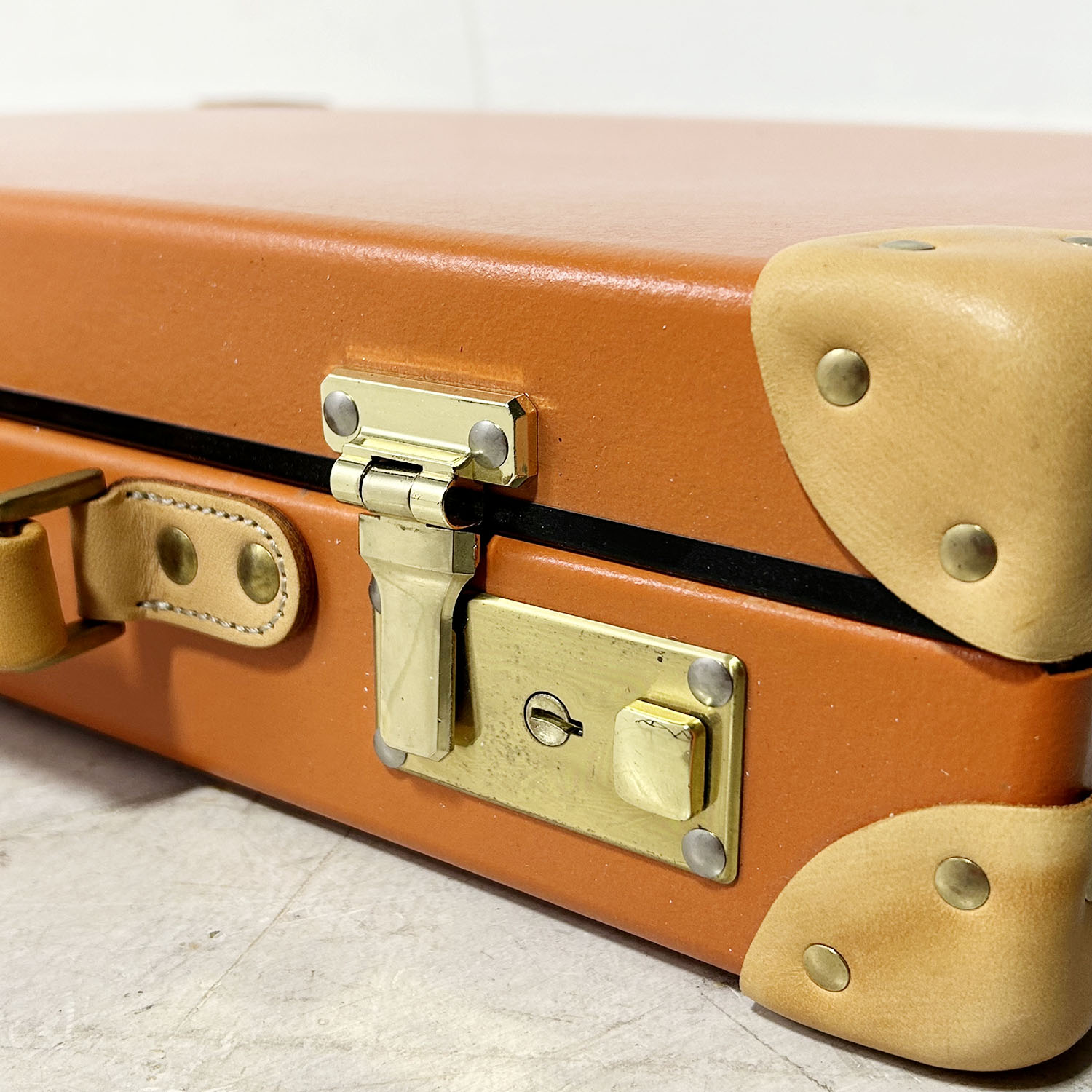 トランク オレンジ×角ベージュレザー ゴールド金具 ［Time Voyager