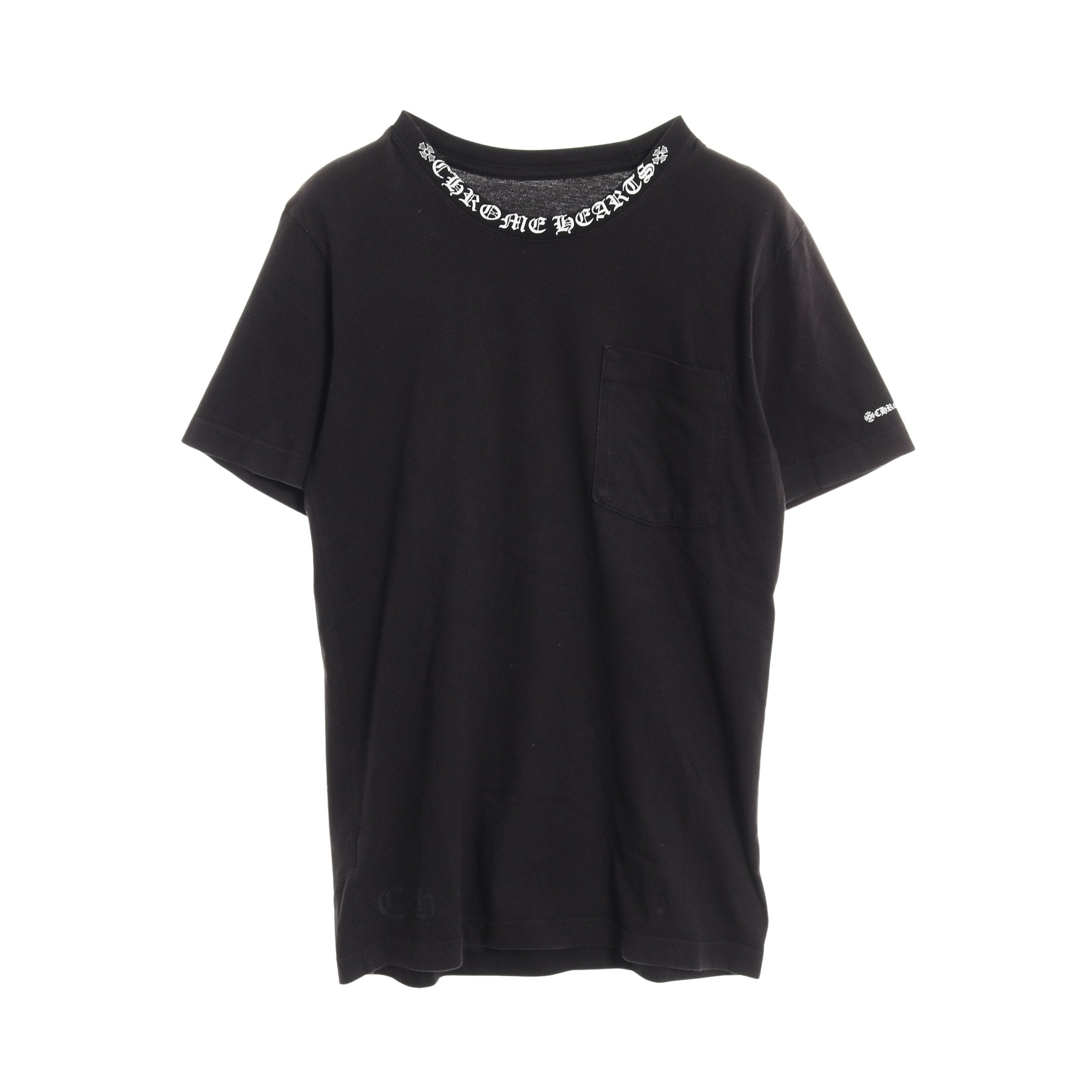 ネックロゴ Tシャツ クルーネック 半袖 コットン ブラック クロム