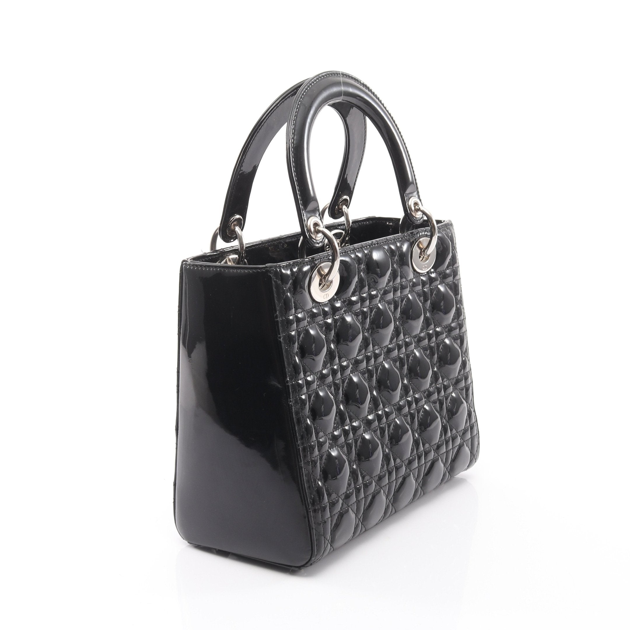 LADY DIOR レディディオール カナージュ ハンドバッグ エナメルレザー