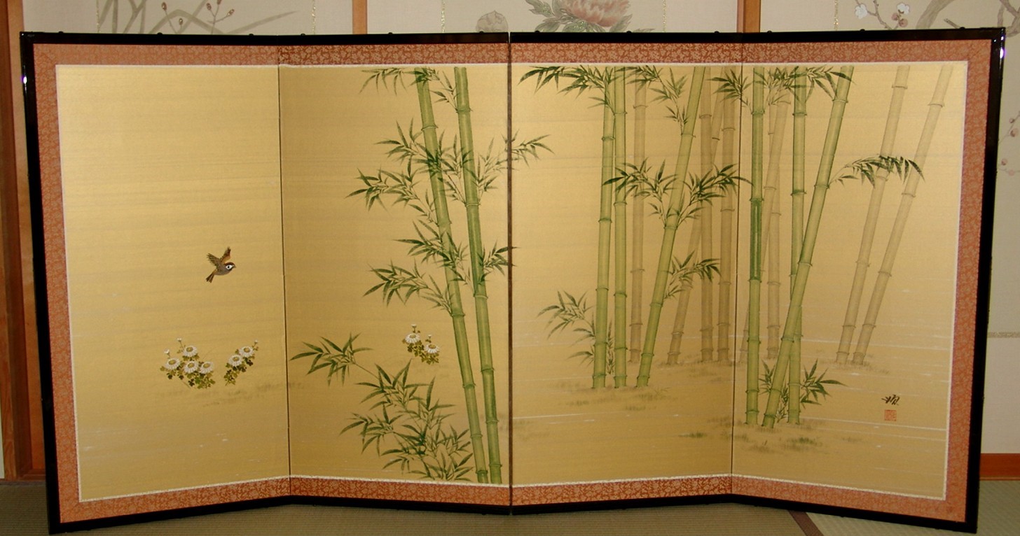 竹の絵の屏風
