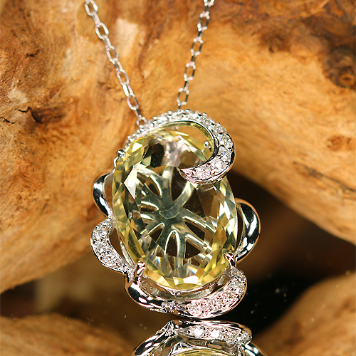 レモンクォーツ 5ct ダイヤモンド ホワイトゴールド ネックレス【品質