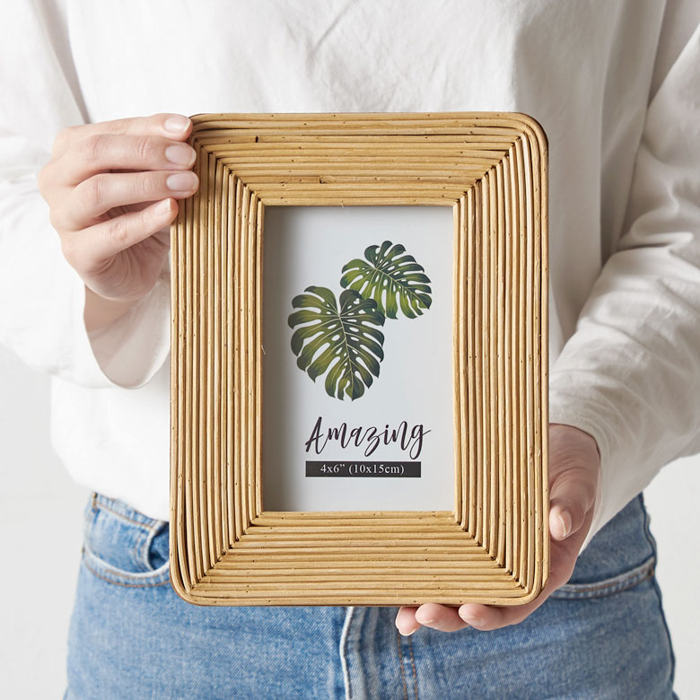 フォトフレーム 写真立て ラタン製 天然素材 縦置き 横置き L判 ポスト