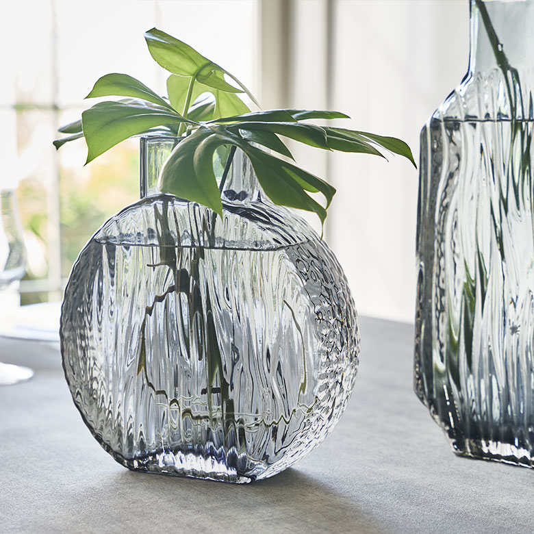 フラワーベース ガラス クリアグレー グレー ラウンド 大きい 大型