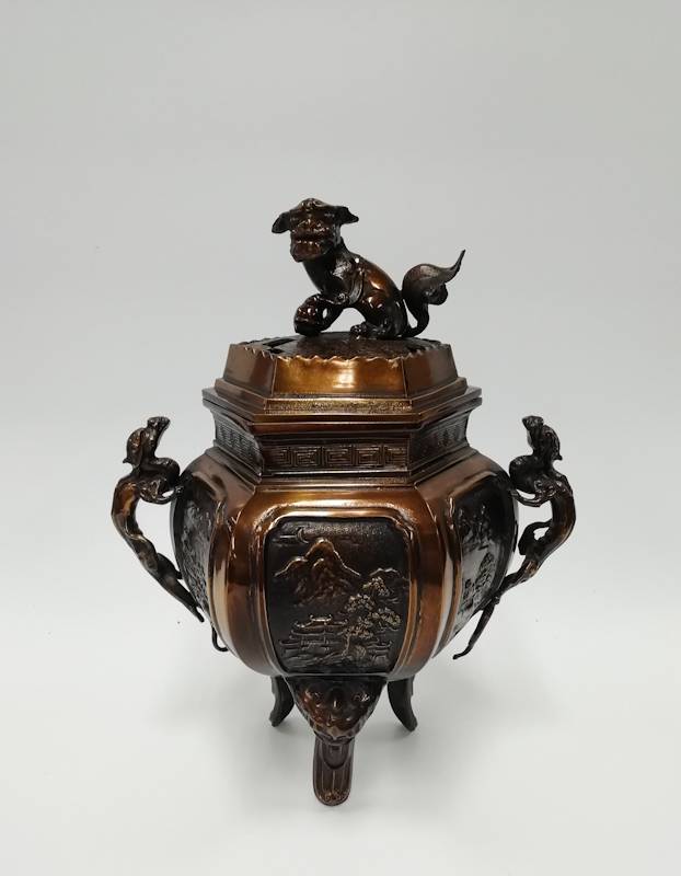 2851 銅製 鋳銅香炉 御香炉灰付き 未使用 2851 銅製 鋳銅香炉 御香炉灰