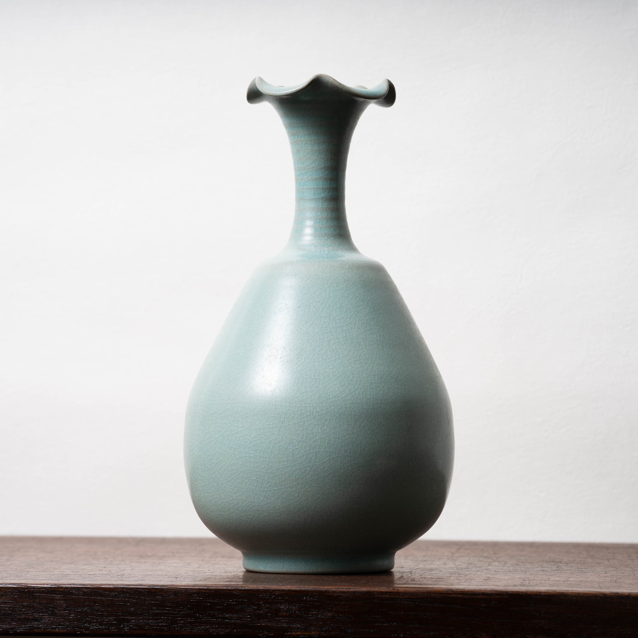 中国陶磁器汝窯双耳窯花瓶型 緑色