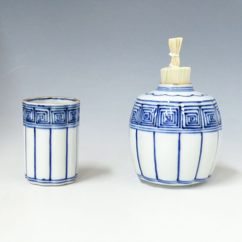 茶道具 染付 竹文 茶入 時代箱付 V 7289 茶道具 染付 竹文 茶入 時代箱