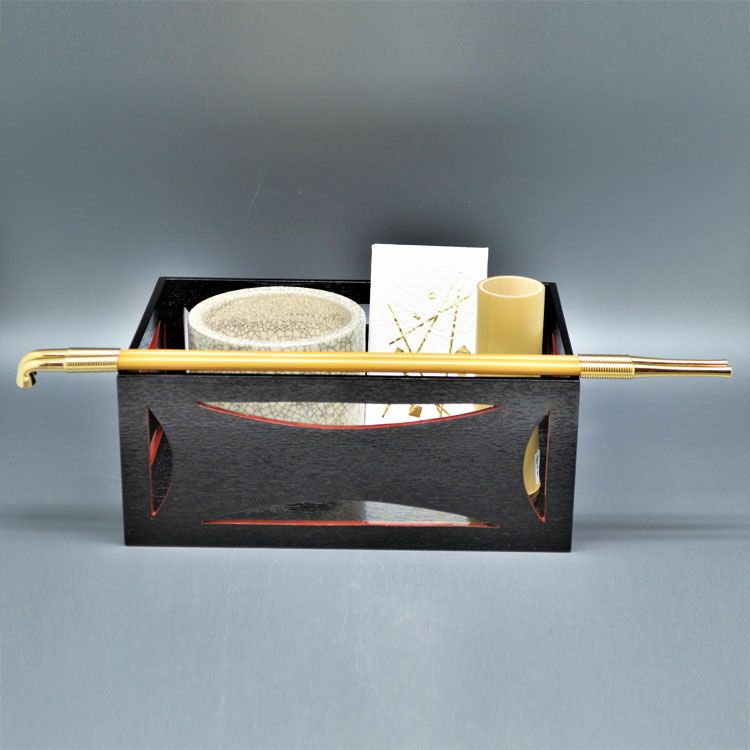 茶道具 莨盆（煙草盆・たばこぼん） 莨盆セット 掻合塗 糸巻透 （火入