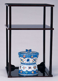 即中斎好 小袋棚 山中塗名工 中谷 秀斎 溜塗 糸目 棚物 茶道具