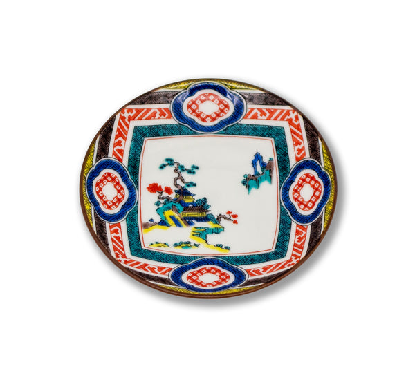 古九谷 若杉窯 色若杉 八角皿 鳥の図 瓜の図 アンティーク九谷焼