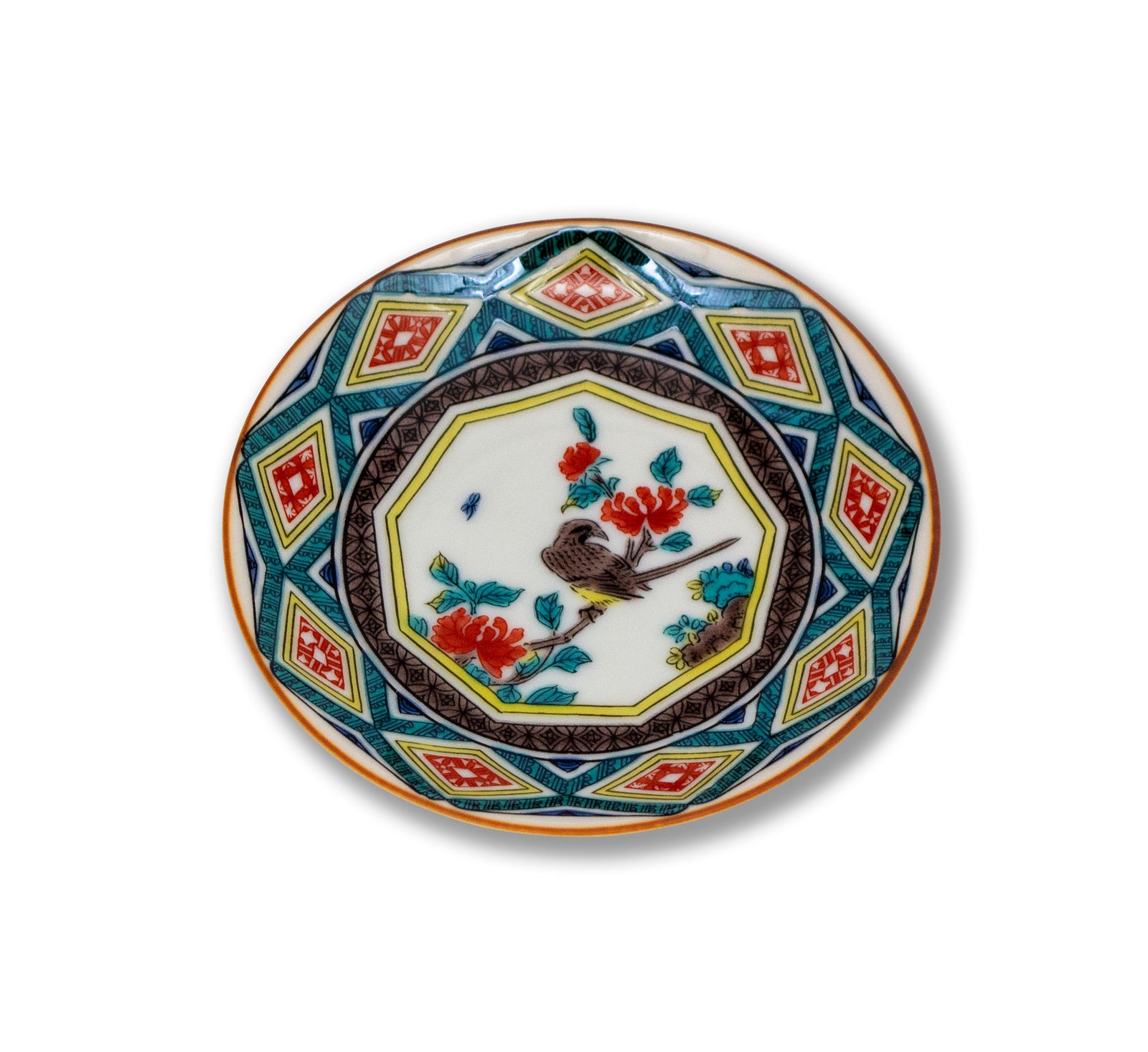 萬古焼 色絵粉彩手写花文皿九客 萬古焼 色絵粉彩手写花文皿九客