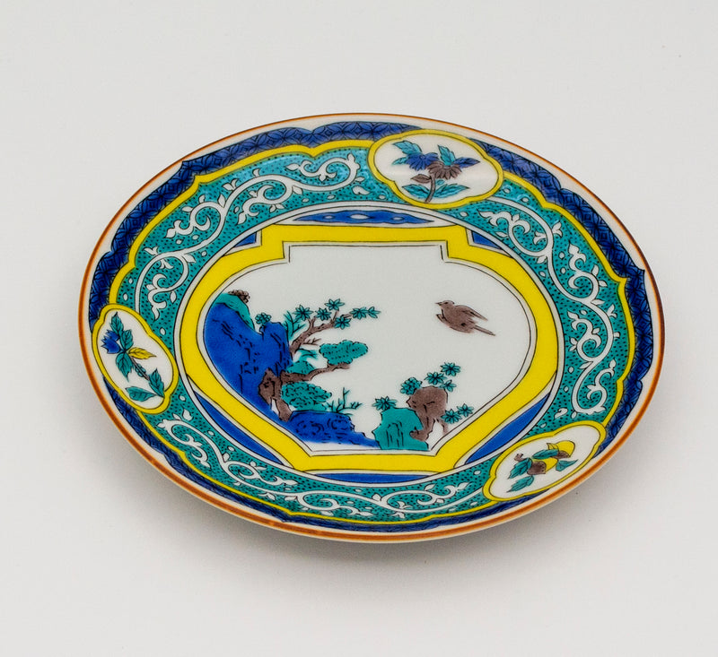 九谷 小皿 5枚 色絵付 金彩 手塩皿 銘々皿 仙人 鶴 明治 九谷 小皿 5枚