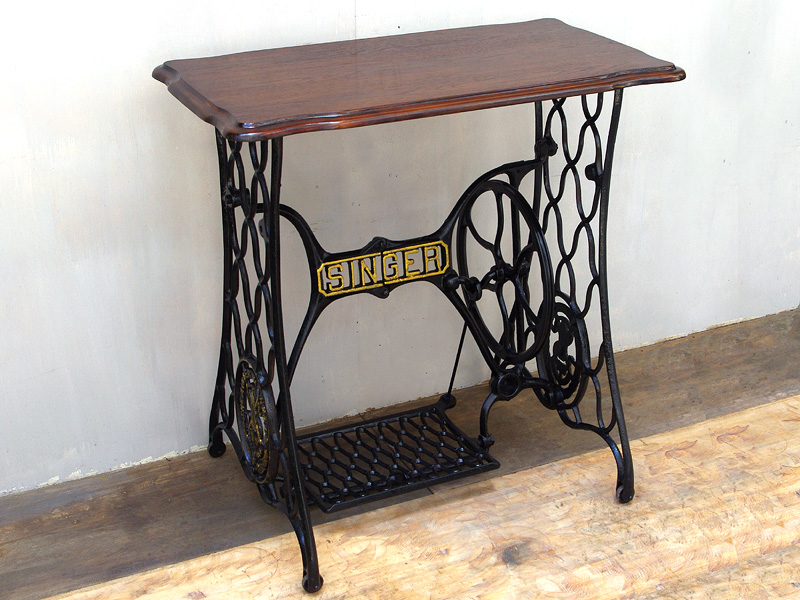 アンティーク ミシン脚 リメイク テーブル 欅 古材 一枚板 レトロ z714