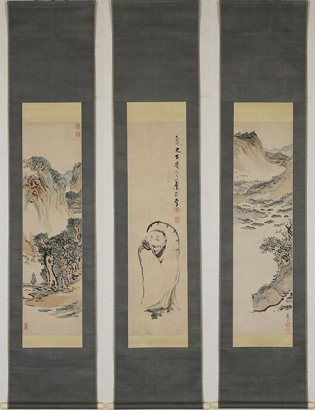 長康/山水人物図/掛軸☆宝船☆Y-814 JM 長康/山水人物図/掛軸☆宝船☆Y