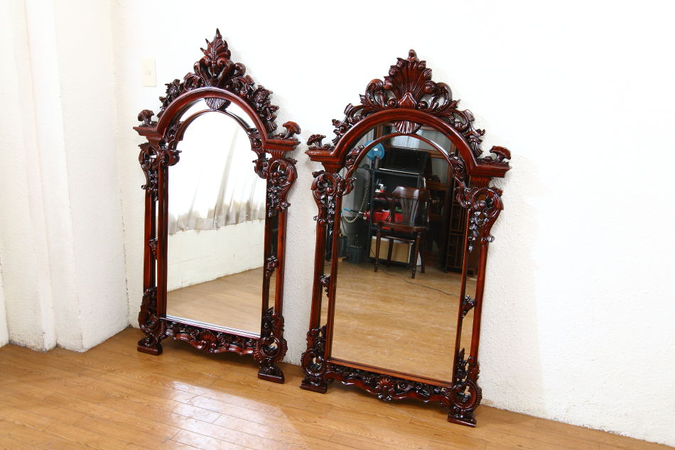 ヴィクトリアンスタイル マホガニーウォールミラー｜アンティーク家具