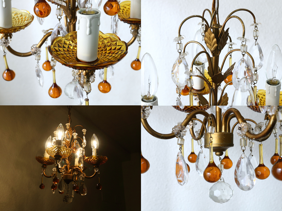 ムラーノアンバーガラス&クリアドロップ ゴールドギルトシャンデリア(4