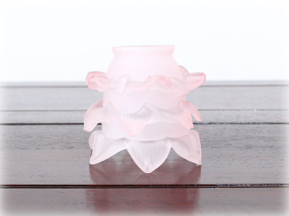 オパールガラス ホブネイル ピンク フリル ランプシェード 吹きガラス