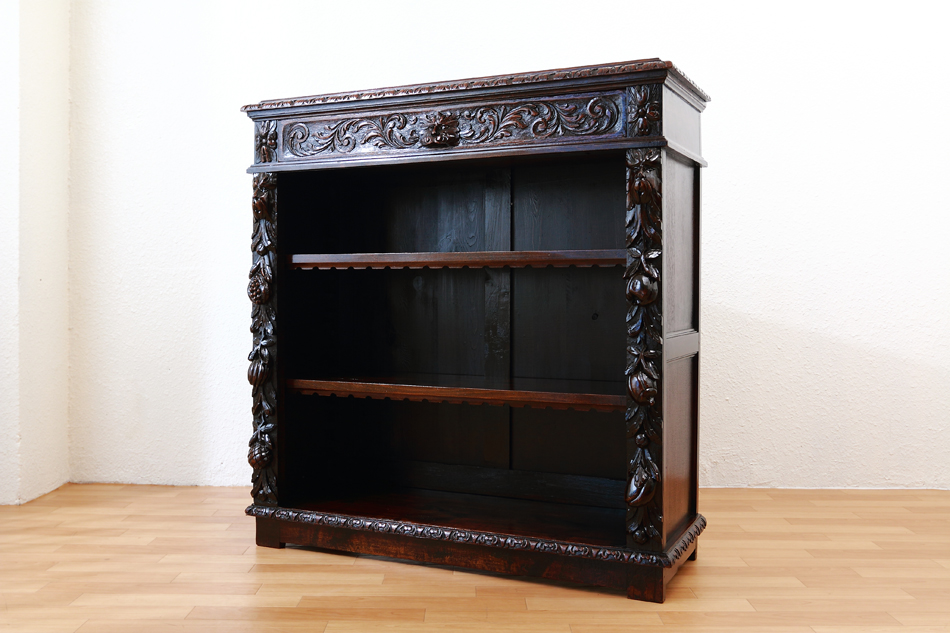 ヴィクトリアン カービングオーク グリーンマン オープンブックケース