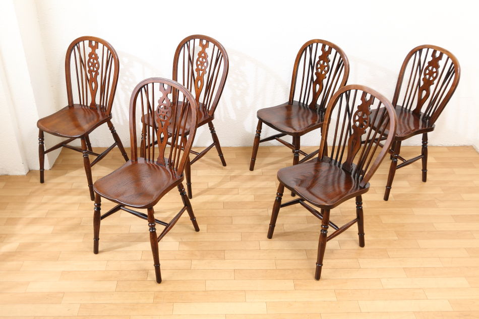 ヴィクトリアンスタイル エルムウィンザー ホイールバックチェア6脚