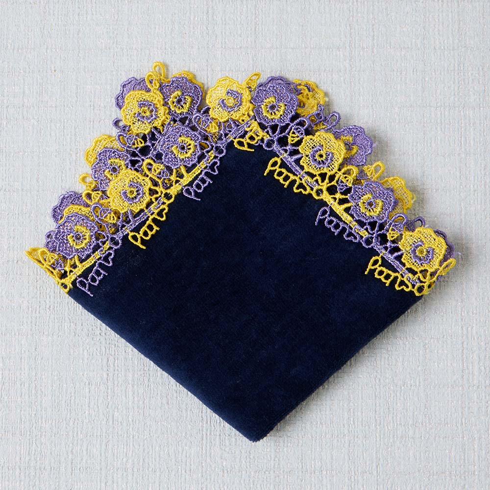 婦人画報別注】復刻レースタオルハンカチ パンジー(ネイビー