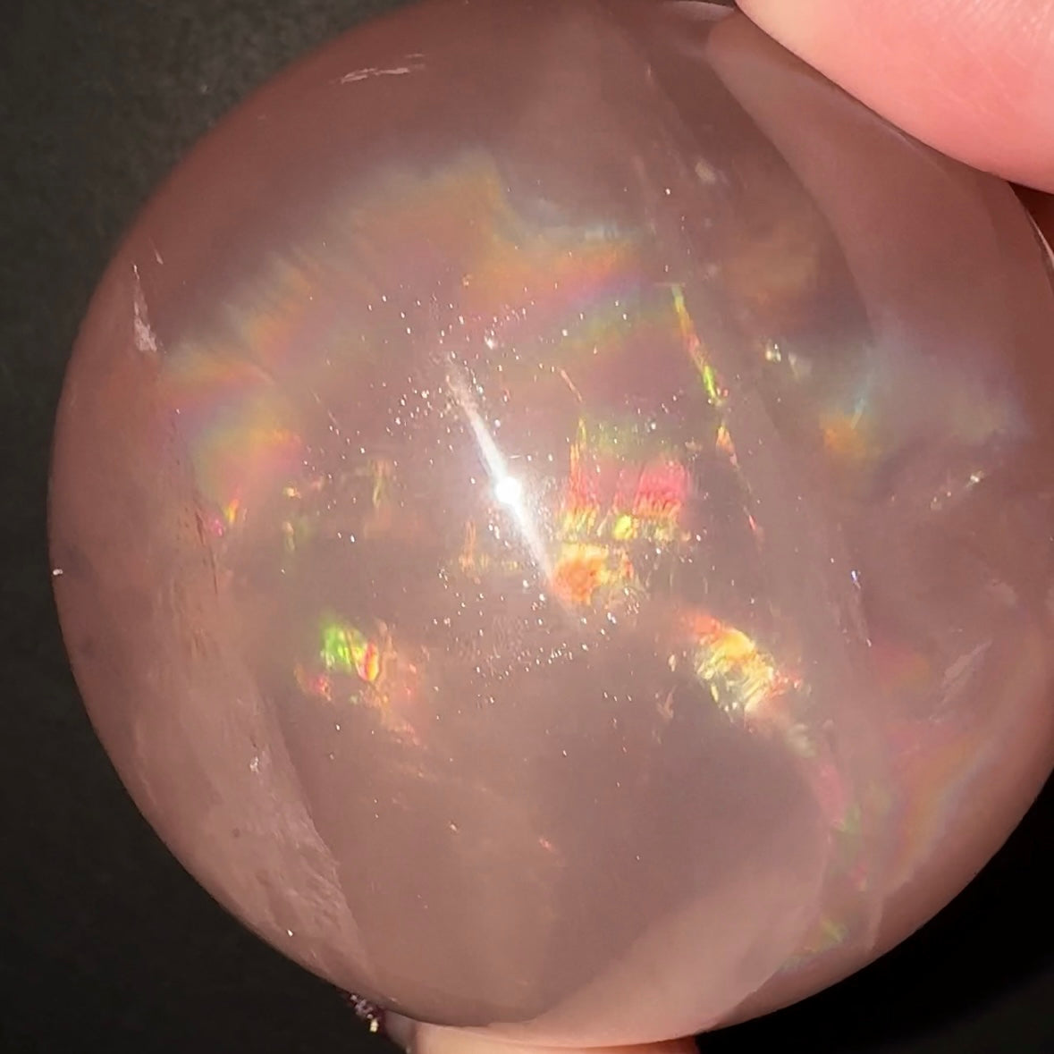ローズクォーツ 虹 スフィア 4.0㎝ 91.2 透明感 プリズム レインボー