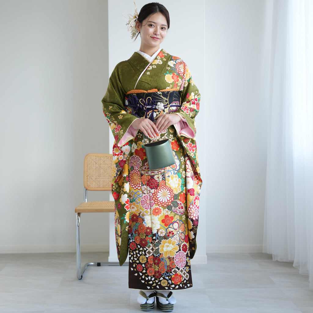 レンタル】振袖 着物セット 正絹着物+正絹袋帯 成人式 晴れ着 記念撮影