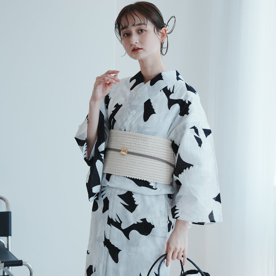 誉田屋源兵衛 浴衣 反物 483 花は野にあるように 黒 綿麻