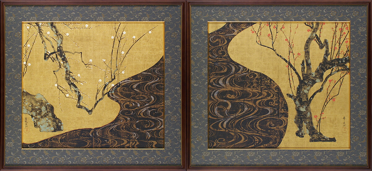 楽天市場】ミニ屏風「国宝 紅白梅図 尾形光琳」名画屏風小 二曲一双