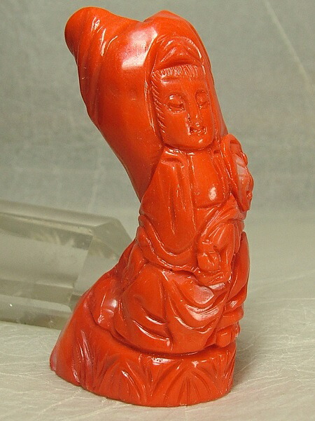 楽天市場】□龍香堂□☆珍品！白芯赤珊瑚彫刻置物「観音」90mm