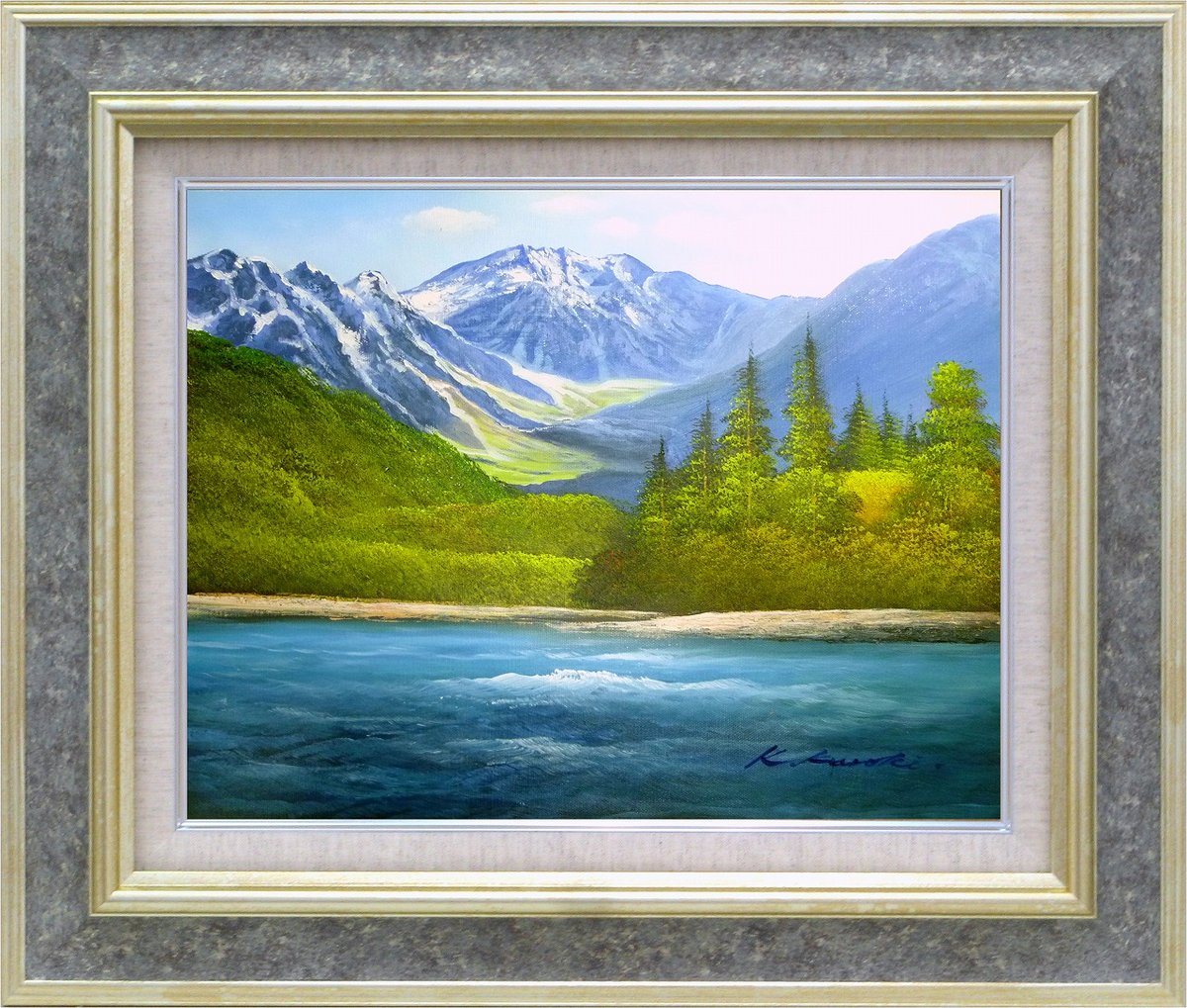 絵画 インテリア 絵 額付(銀) 油絵 F3-G92023 風景 希望 祈り 絵画