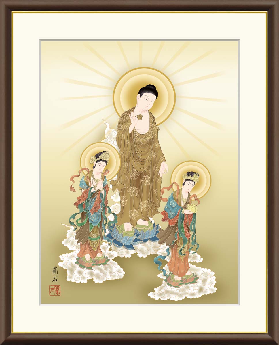 楽天市場】額入りアート 仏事 「阿弥陀三尊佛」 J4-K004 F8:61cm×49.5