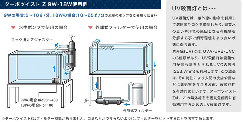 カミハタ UV殺菌灯 ターボツイストZ 9W (約300L以下の水槽に対応