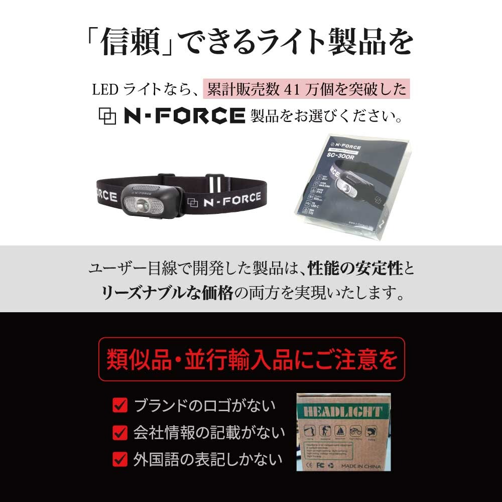 N-FORCE（エヌフォース） ヘッドライト 充電式 LED 最軽量53g 防水