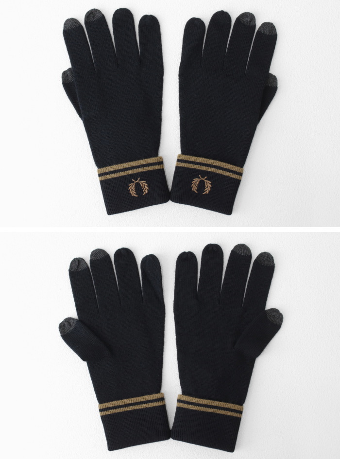 新品未使用】フレッドペリー 手袋 メンズ スマホ対応 刺繍ロゴ