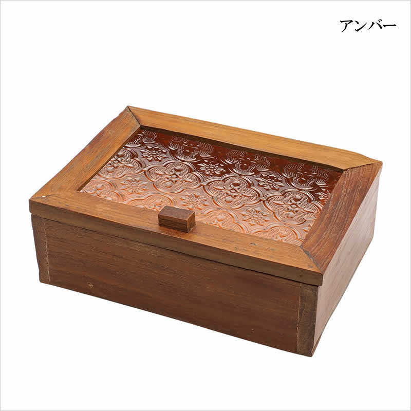 ウッド&エンボスガラス ボックスM BOX 小物入れ 木製 木 蓋付き