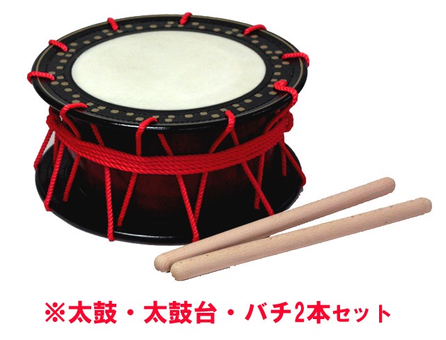 中古品】締太鼓 面35cm 胴長15cm 台・バチ・バチ用収納袋付き 中古品