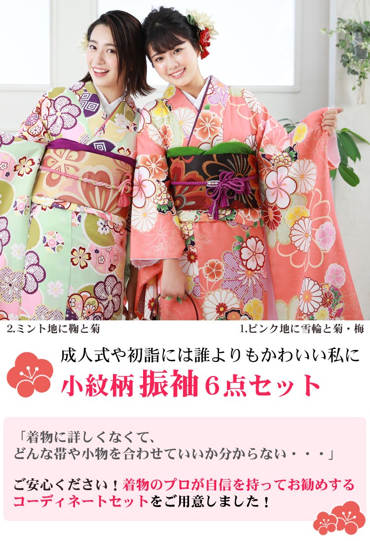 成人式振袖セット（長襦袢，草履なし）蝶と花模様 ⭐︎小柄さんに最終