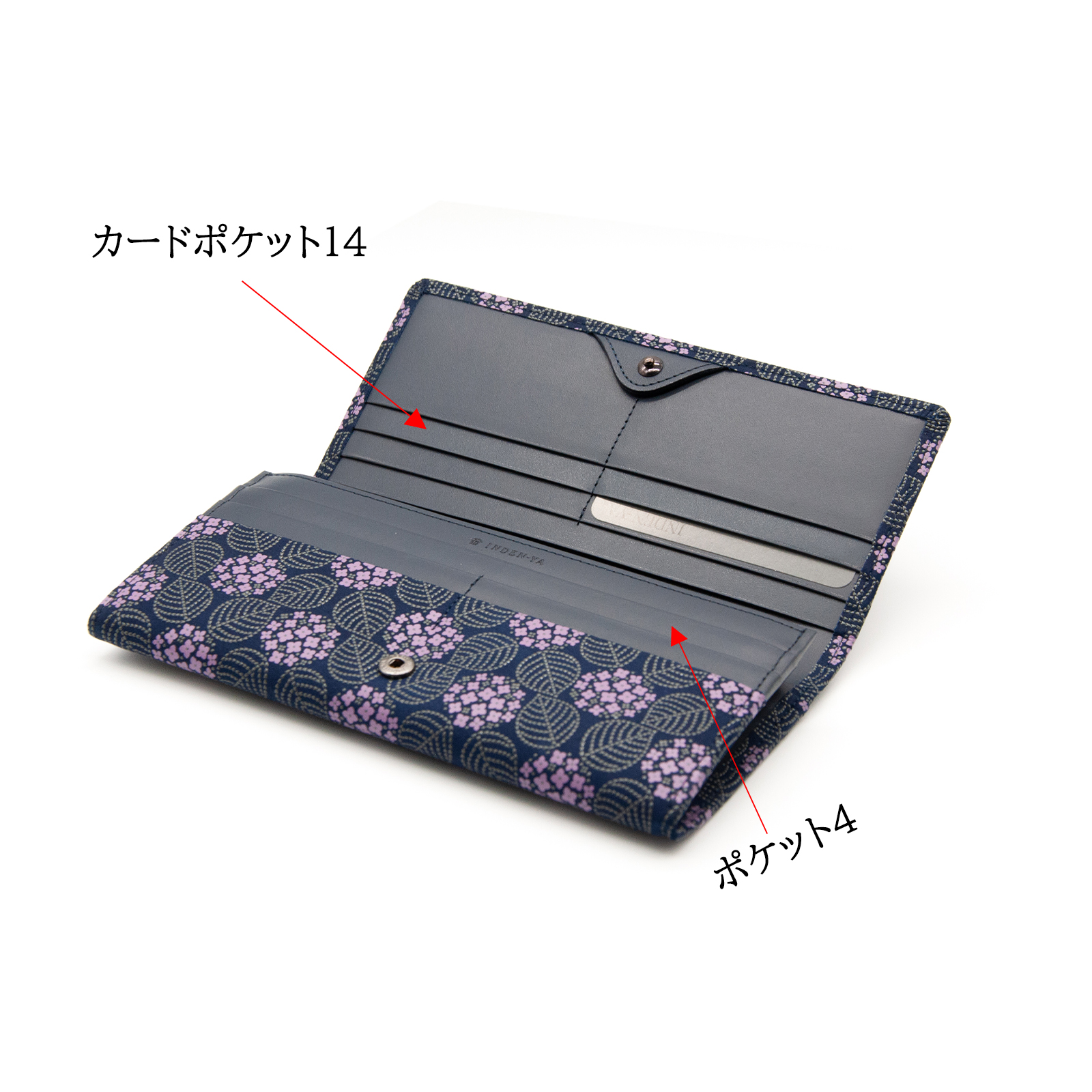 印傳屋（INDEN-YA） 印伝 財布 長財布 小銭入れ みその あじさい