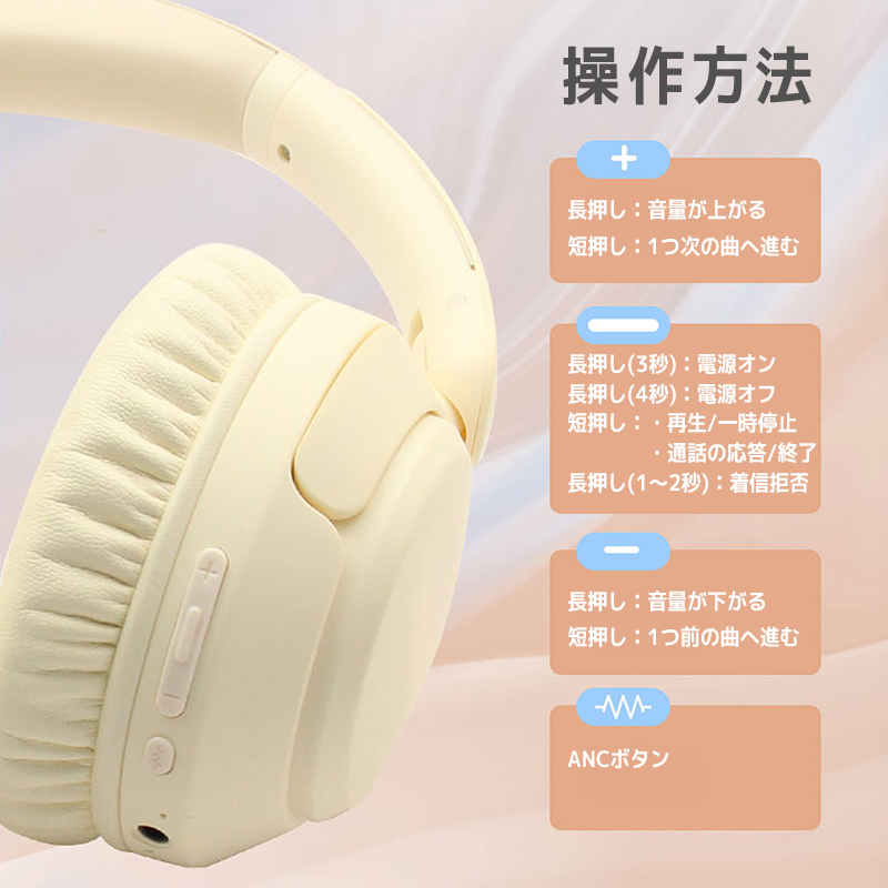 ワイヤレスヘッドホン ノイズキャンセリング Bluetooth5.3 ヘッド