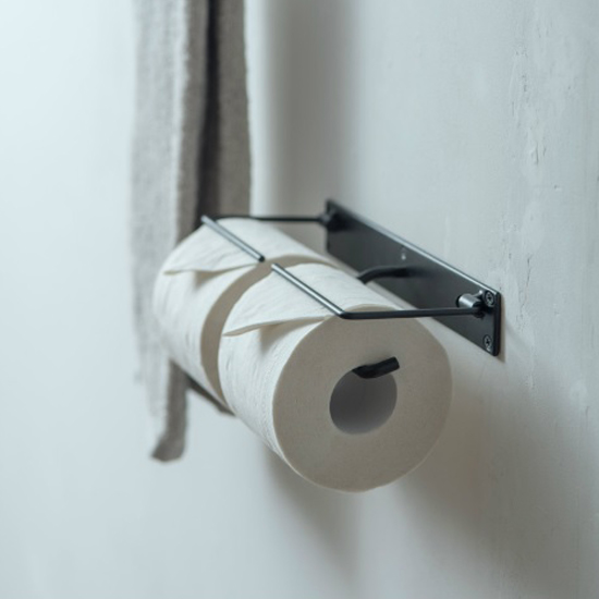 アイアン トイレットペーパーホルダー 2連 ダブル ブラック フラップ