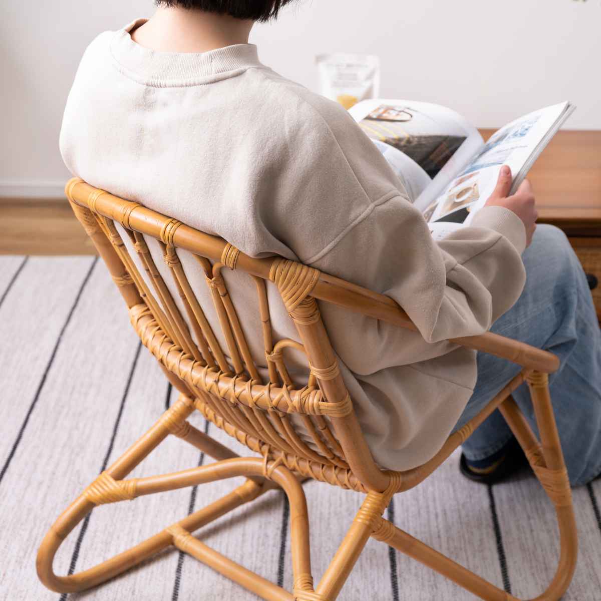 東谷 籐 ラタンチェア 軽量 座面高35cm 完成品 （ ラタン チェア 椅子