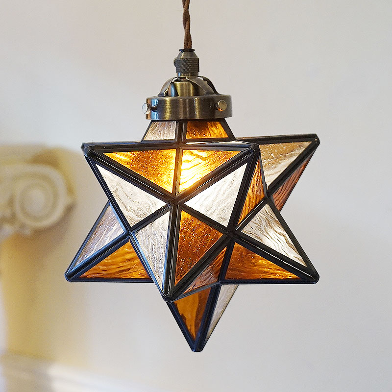 ペンダントランプ 1灯・星型 ステンドグラス 送料無料 ガラスシェード