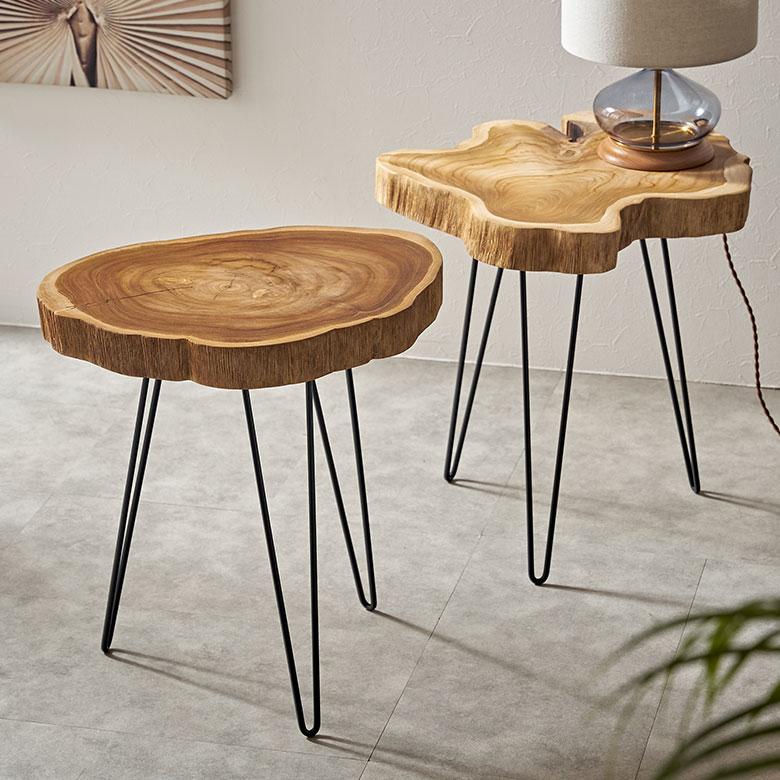 ELEMENTS サイド テーブル 切り株 天然 ウッド 無垢 チーク 高さ 約